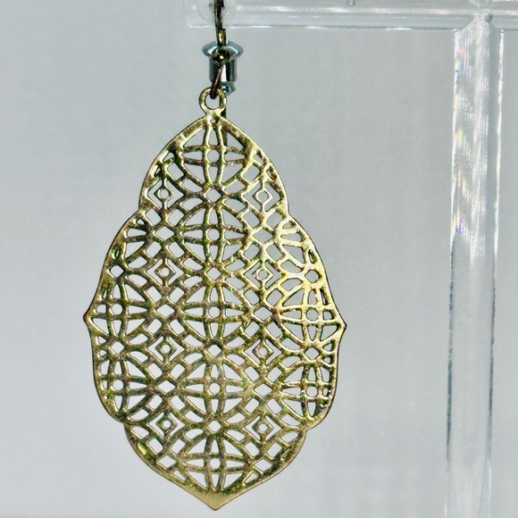 Moroccan Filigree Golden Drop Earrings 2” - Picture 2 of 4